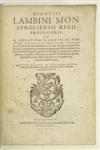 HORATIUS FLACCUS, QUINTUS. Dionysii Lambini Monstroliensis regii professoris, in Q. Horatium Flaccum [with the text of Horace]. 1596